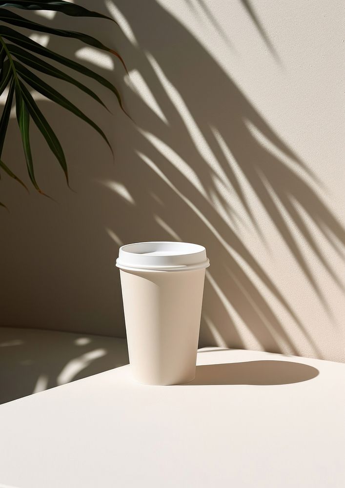 White paper coffee cup with coffee bean wall mug refreshment.