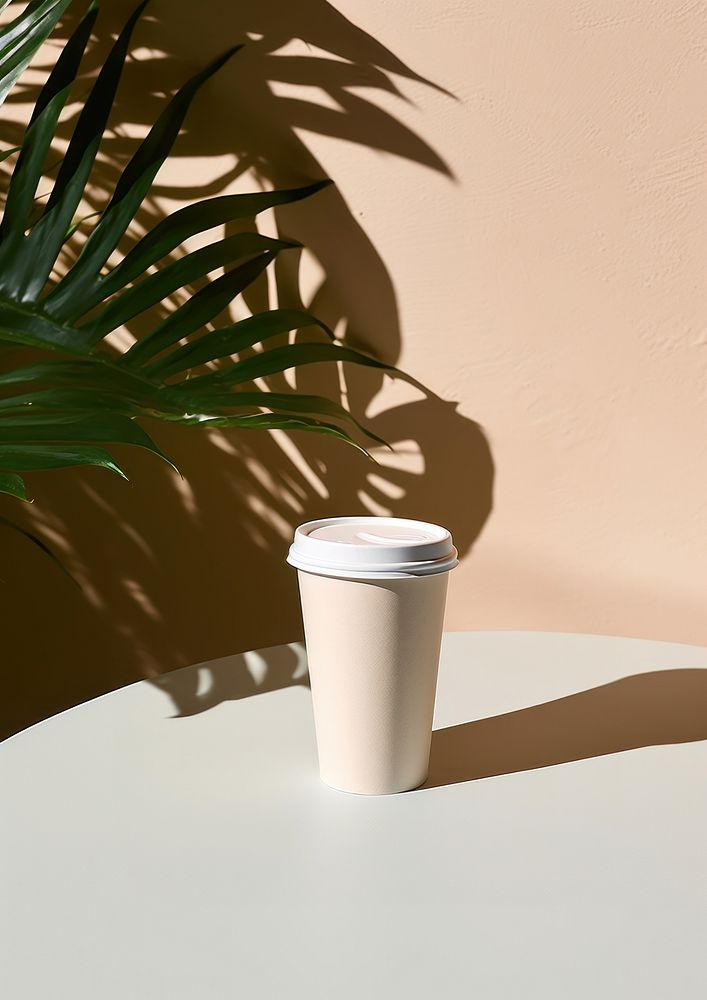 White paper coffee cup with coffee bean plant mug refreshment.