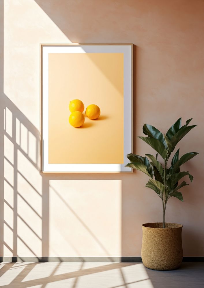 A white poster printed on a wall painting fruit plant.
