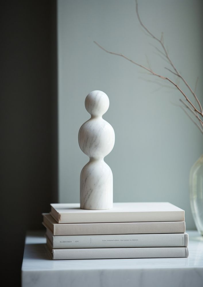  Marble sculpture white vase with vintage book on a table furniture representation publication. AI generated Image by…
