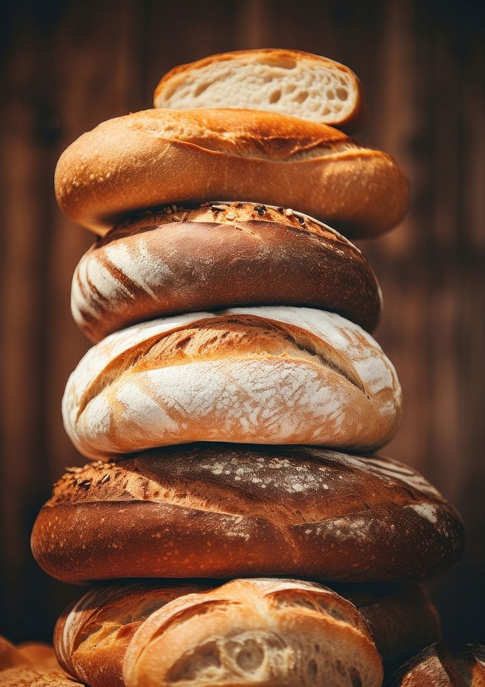 A bunch of bread stacked on top of each other food sourdough freshness. AI generated Image by rawpixel.