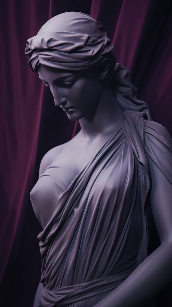  Greek goddess statue with darkpurple satin fabric sculpture art representation. AI generated Image by rawpixel.