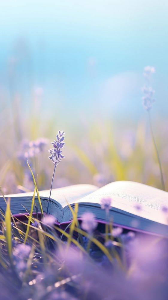  A open book on purple meadow publication lavender outdoors. AI generated Image by rawpixel.