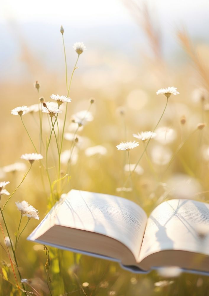  A open book on wildflowers meadow publication outdoors reading. AI generated Image by rawpixel.