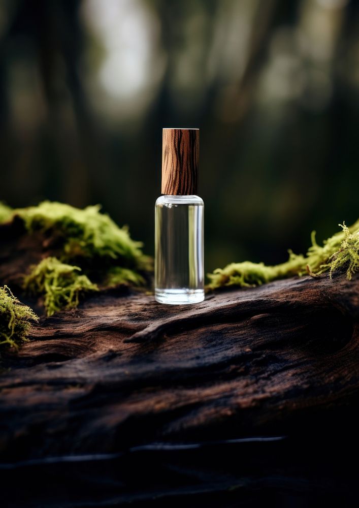 A Moisturizing serum floating on top of a drift wood tranquility cosmetics darkness. AI generated Image by rawpixel.