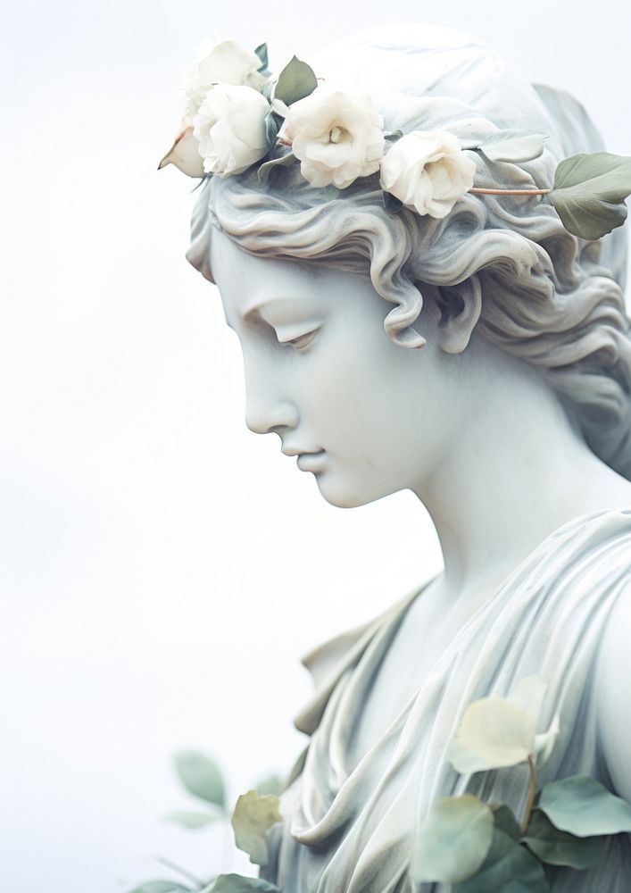  A statue of a woman with flowers in her hair sculpture plant art. AI generated Image by rawpixel.