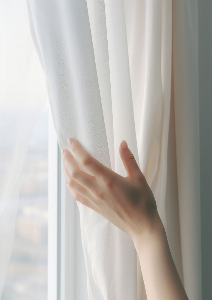  A person reaching out of a canvas curtain window finger hand. AI generated Image by rawpixel.
