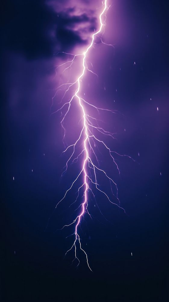  A purple lightning bolt in the dark sky thunderstorm outdoors nature. AI generated Image by rawpixel.