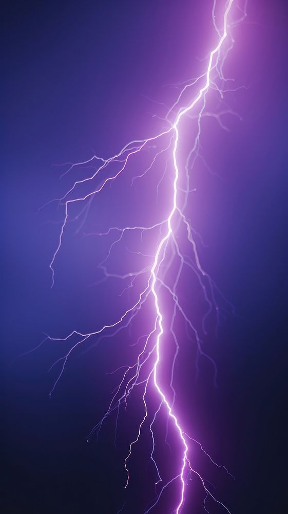  A purple lightning bolt in the dark sky thunderstorm backgrounds nature. AI generated Image by rawpixel.