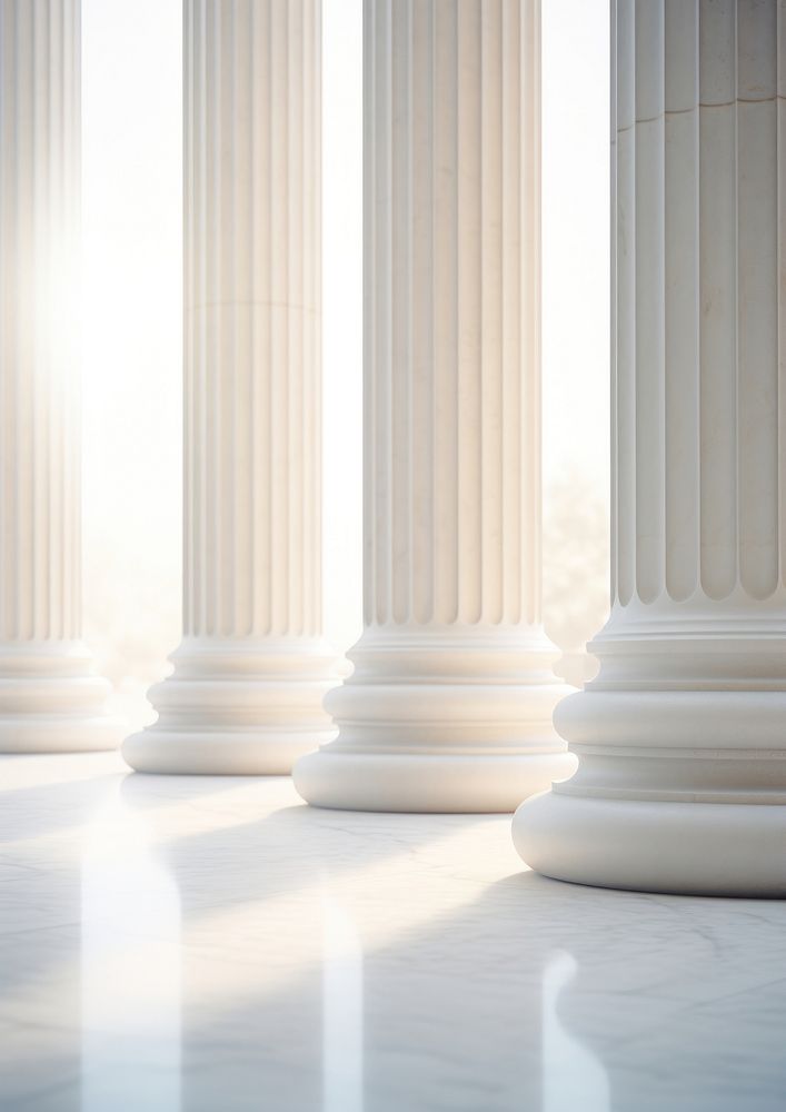  A row of white columns sitting on top of a marble floor architecture backgrounds courthouse. AI generated Image by rawpixel.