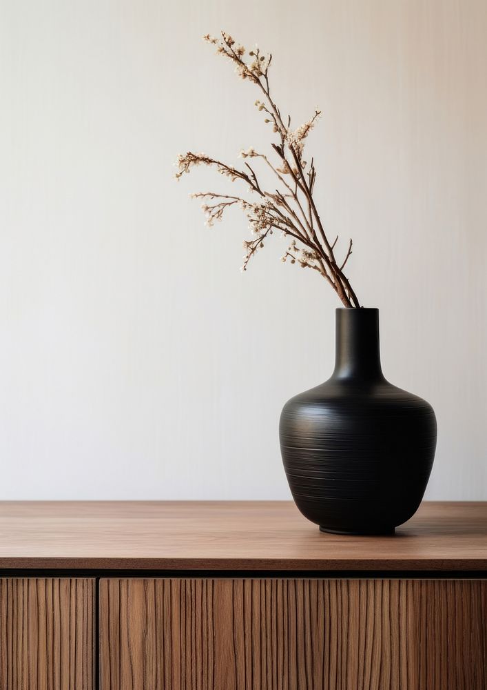  A wooden cabinet with vase plant architecture houseplant. AI generated Image by rawpixel.