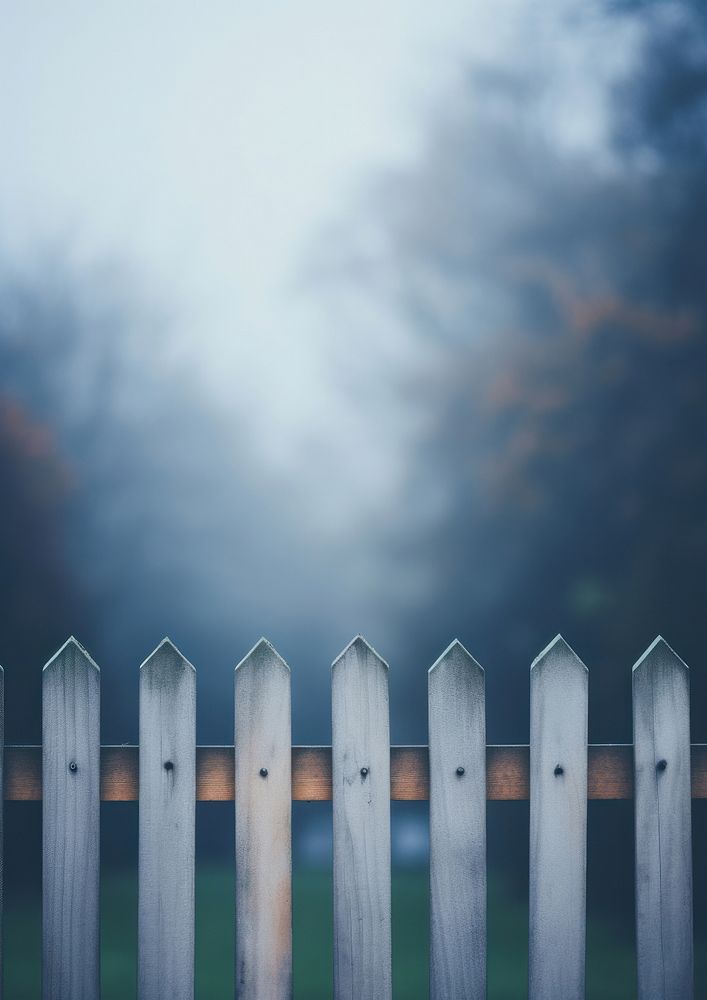  Wooden fence on a foggy graden outdoors nature architecture. AI generated Image by rawpixel.