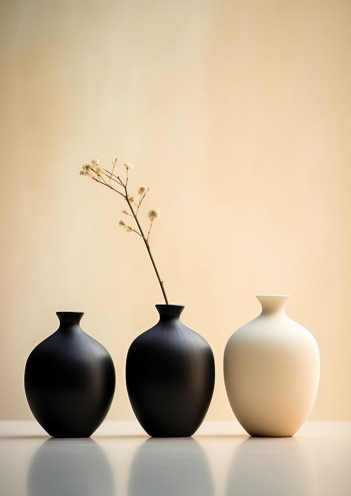  Four of vase pottery plant earthenware. AI generated Image by rawpixel.