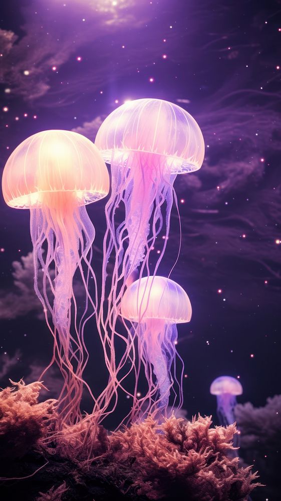  Pale purple glow jellyfish plant invertebrate translucent. AI generated Image by rawpixel.