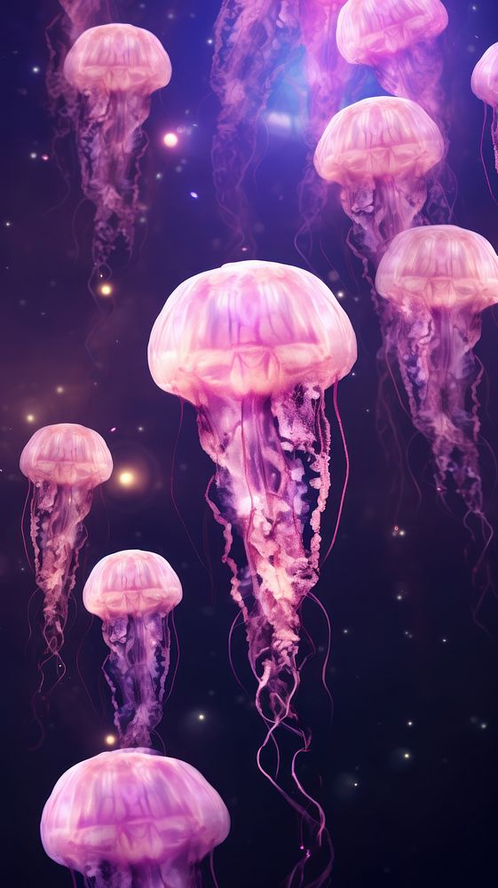  Pale purple glow jellyfish invertebrate translucent transparent. AI generated Image by rawpixel.
