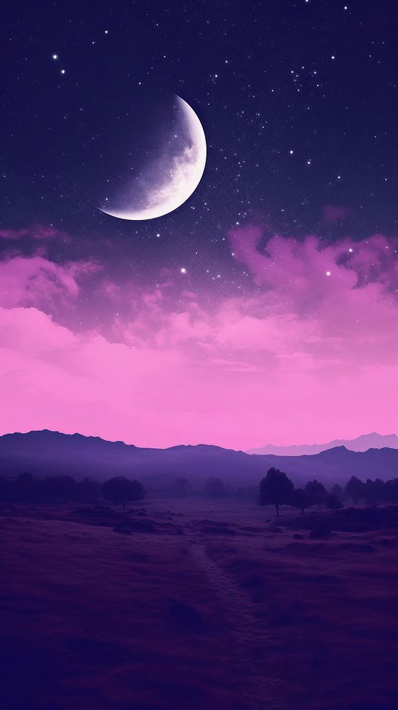  Purple midnight sky landscape astronomy outdoors. AI generated Image by rawpixel.