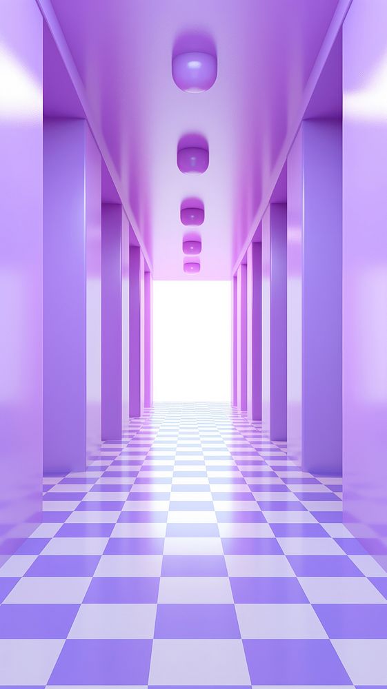  A purple and white checkered pattern architecture corridor building. AI generated Image by rawpixel.