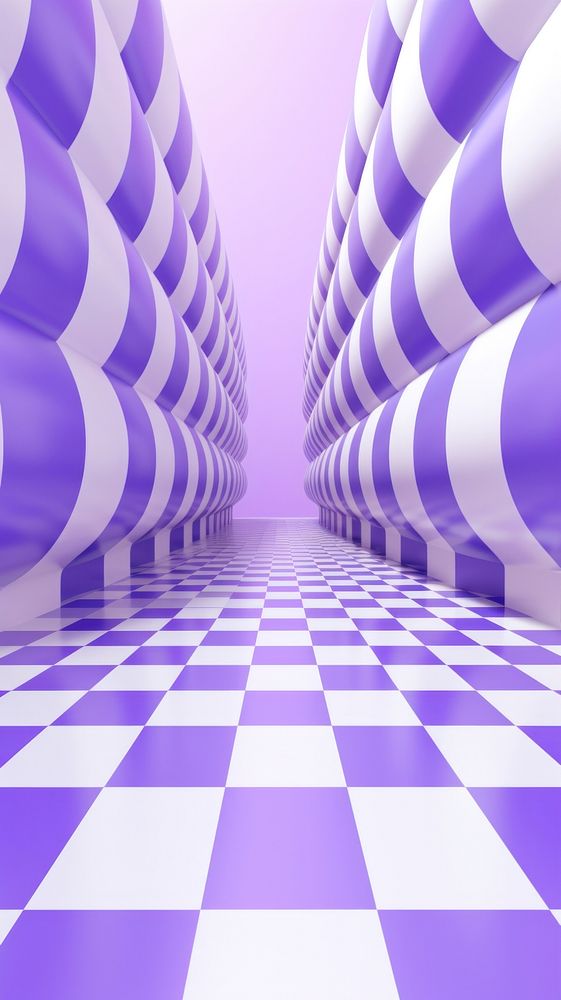  A purple and white checkered pattern architecture flooring corridor. AI generated Image by rawpixel.