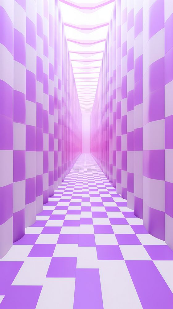  A purple and white checkered pattern architecture corridor backgrounds. AI generated Image by rawpixel.