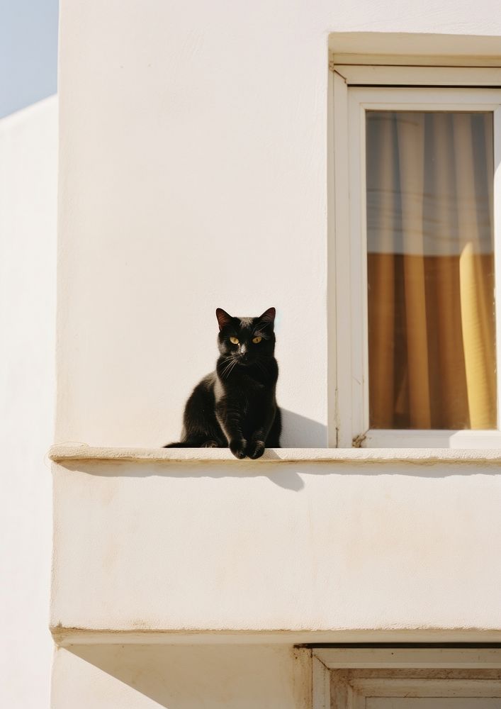 A lazy black cat on window sill windowsill animal mammal.