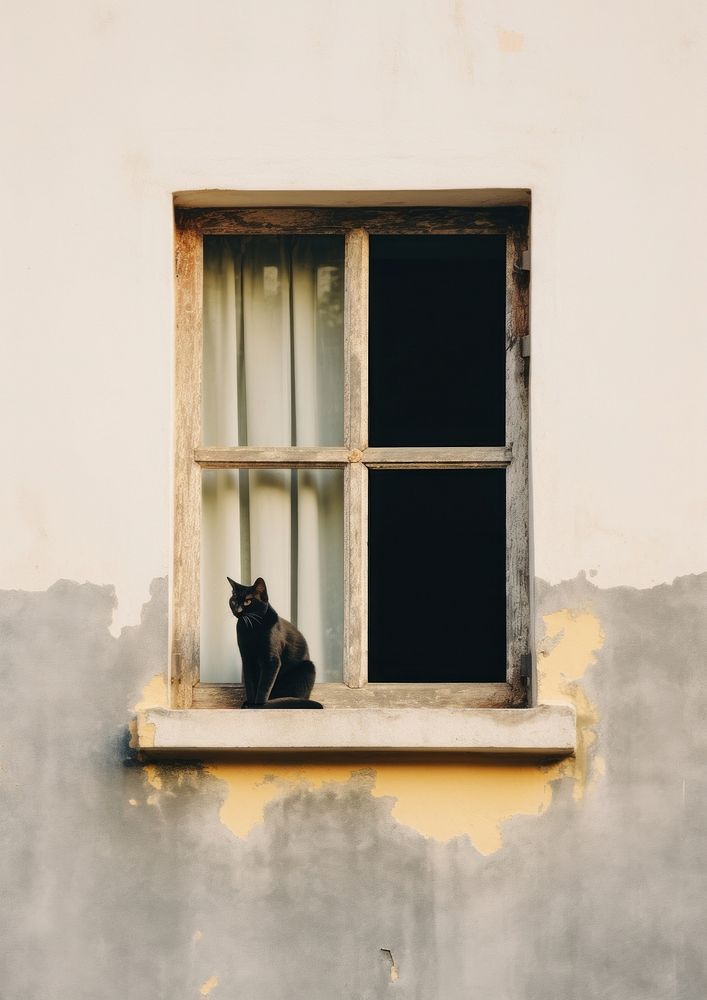 A lazy black cat on window sill animal mammal pet.