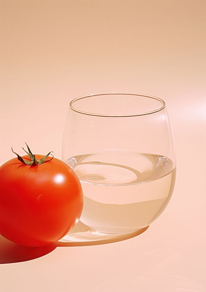 A tomato and glass water plant food red.