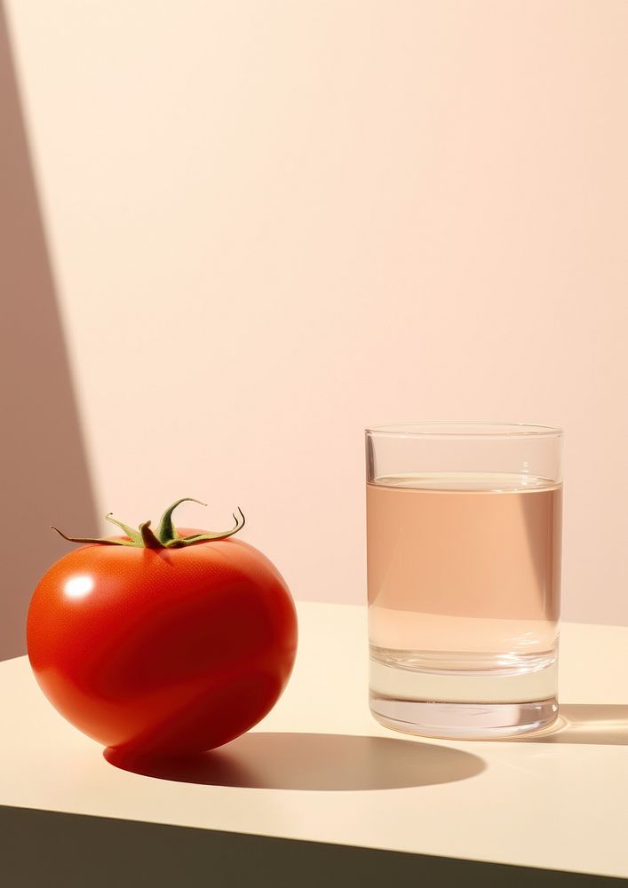 A tomato and glass water plant food red.
