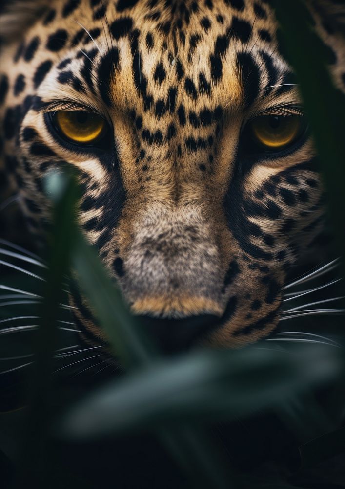 Dark jungle with leopard eyes wildlife cheetah animal.
