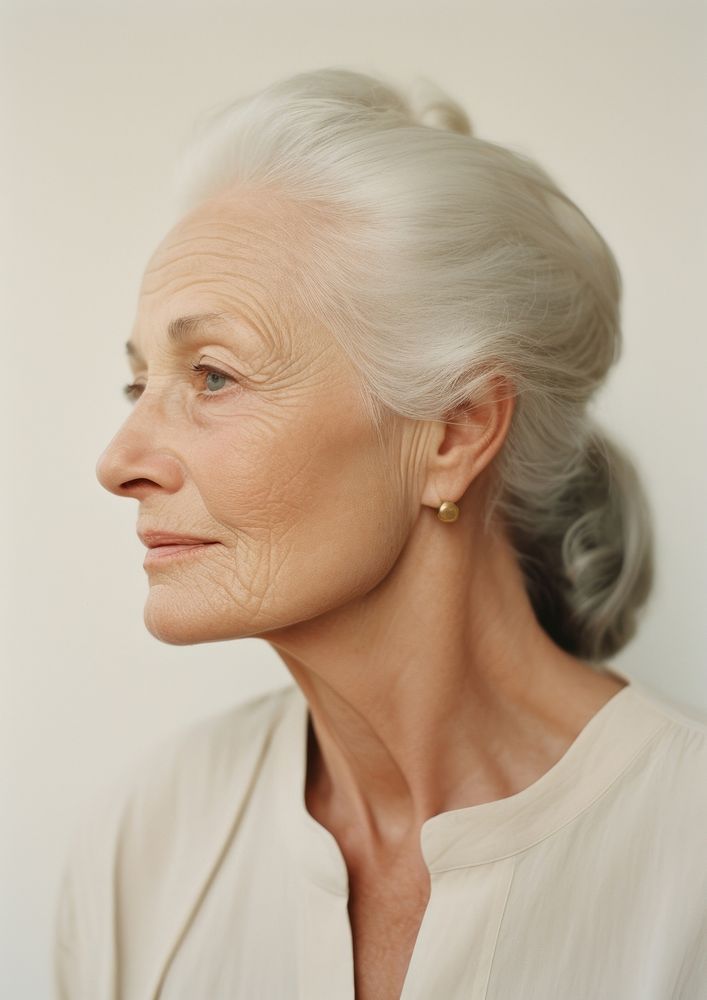 A elderly woman with hair style photography portrait jewelry.