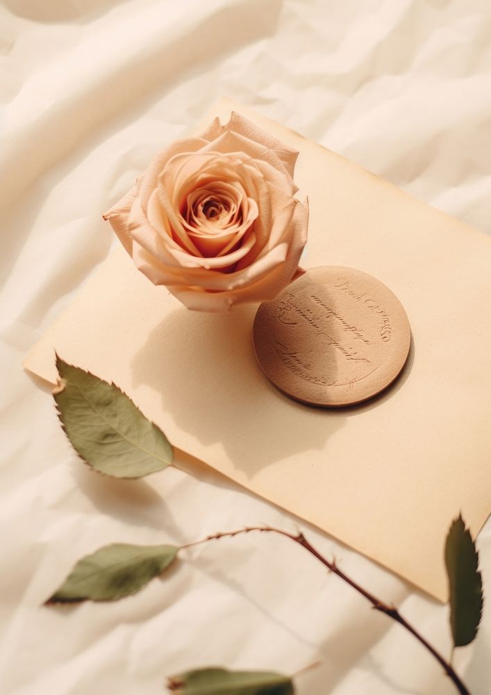 A seal wax stamp of rose on paper letter flower plant petal.