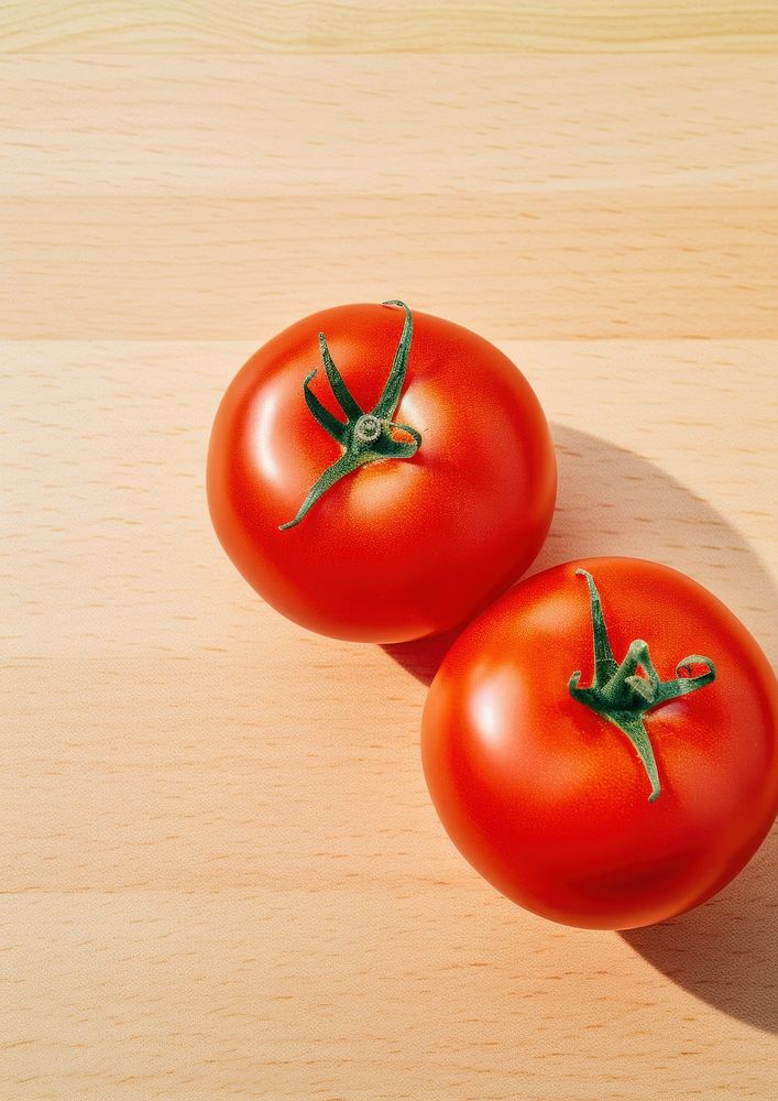 Two red tomato sitting on the table vegetable plant food. AI generated Image by rawpixel.
