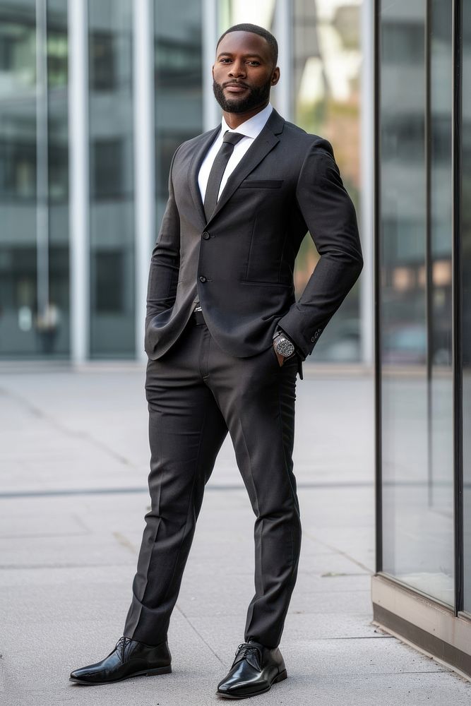 Affrican american businessman standing tuxedo blazer.