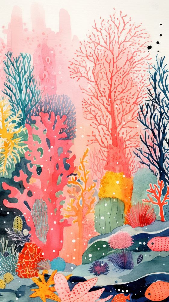 Under the sea and colorful coral art painting outdoors. AI generated Image by rawpixel.