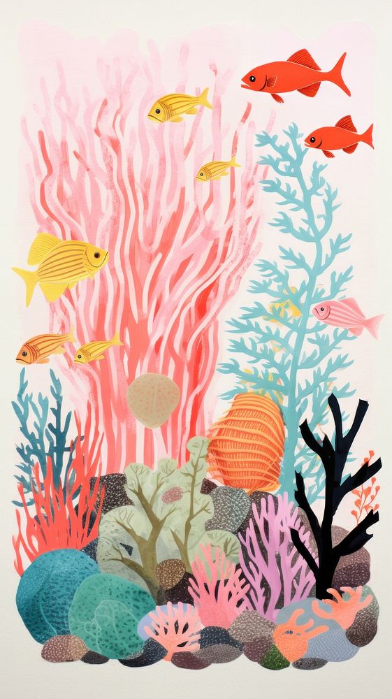 Under the sea and colorful coral art painting aquarium. AI generated Image by rawpixel.