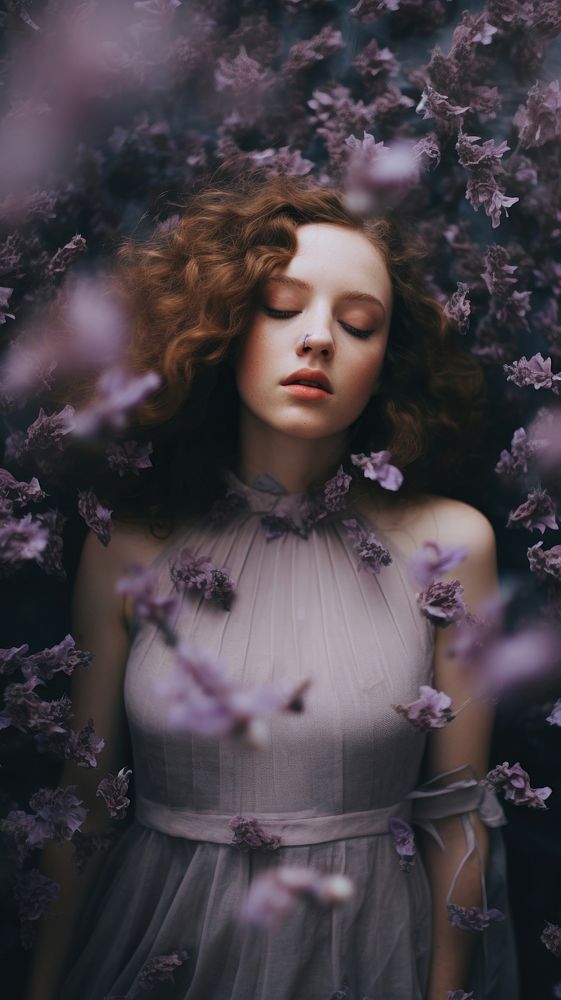  Film photography portrait flower purple. AI generated Image by rawpixel.