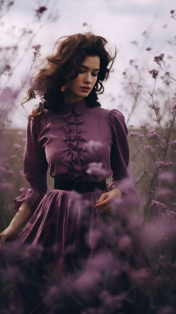  Film photography purple portrait fashion. AI generated Image by rawpixel.