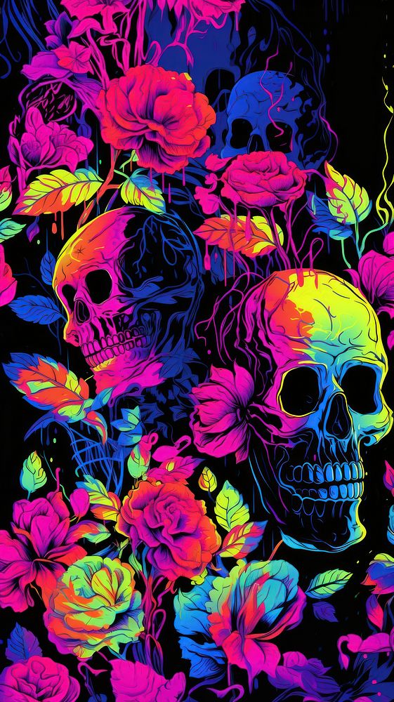 Skull and floral pattern painting graphics purple. 