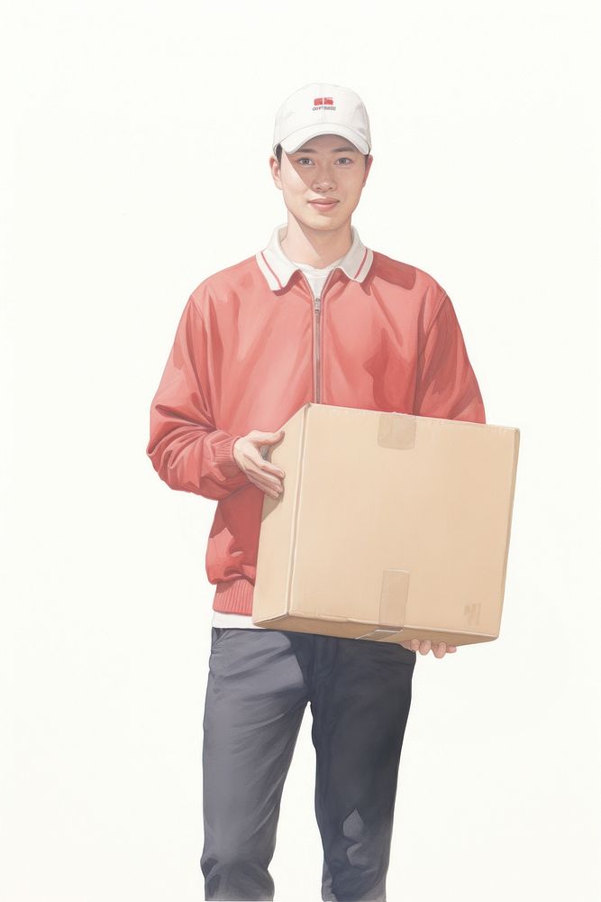 Delivery holding a cardbox cardboard adult white background. AI generated Image by rawpixel.