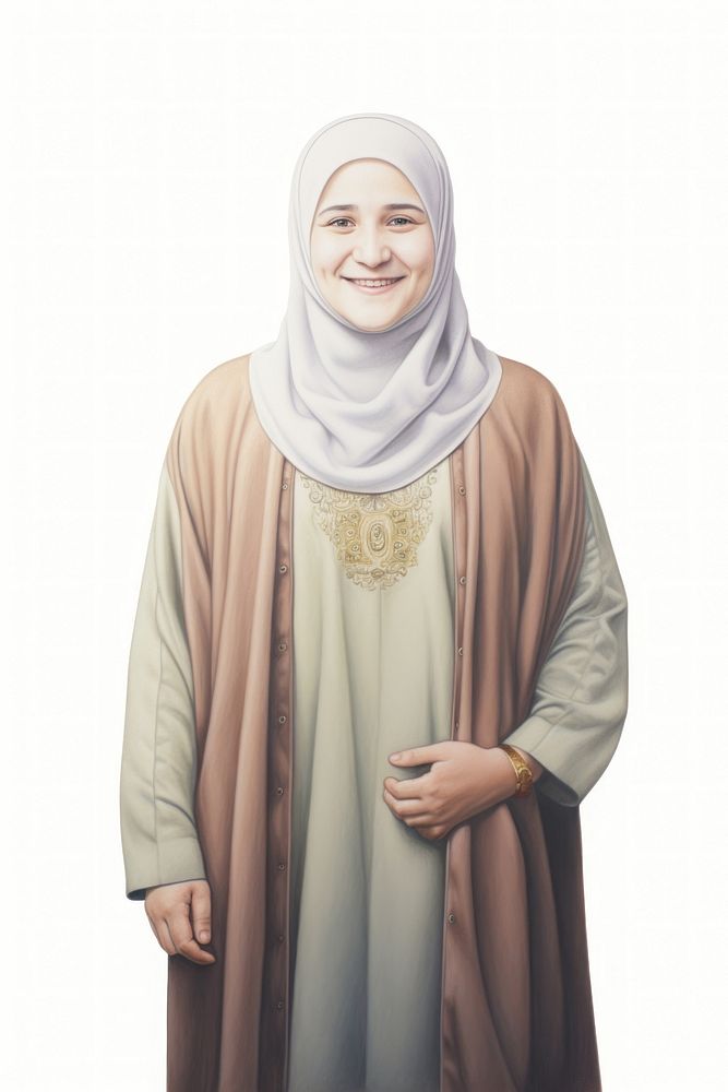 Happy female muslim with hiyab adult white background headscarf. AI generated Image by rawpixel.