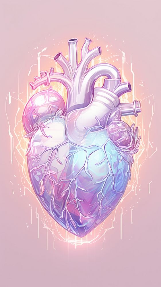 Anatomical heart drawing sketch purple.