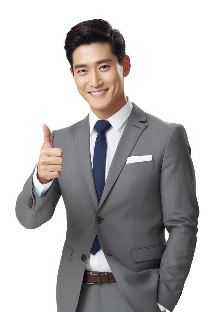 Thai business man thumbs up blazer smile adult. AI generated Image by rawpixel.