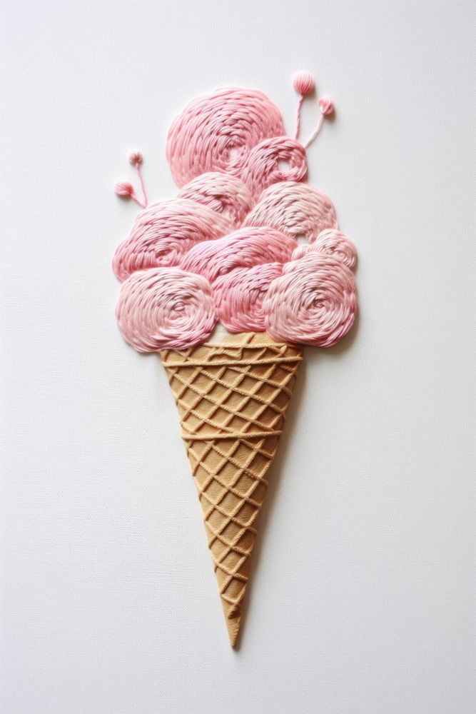 White fabric embroidery ice cream dessert.