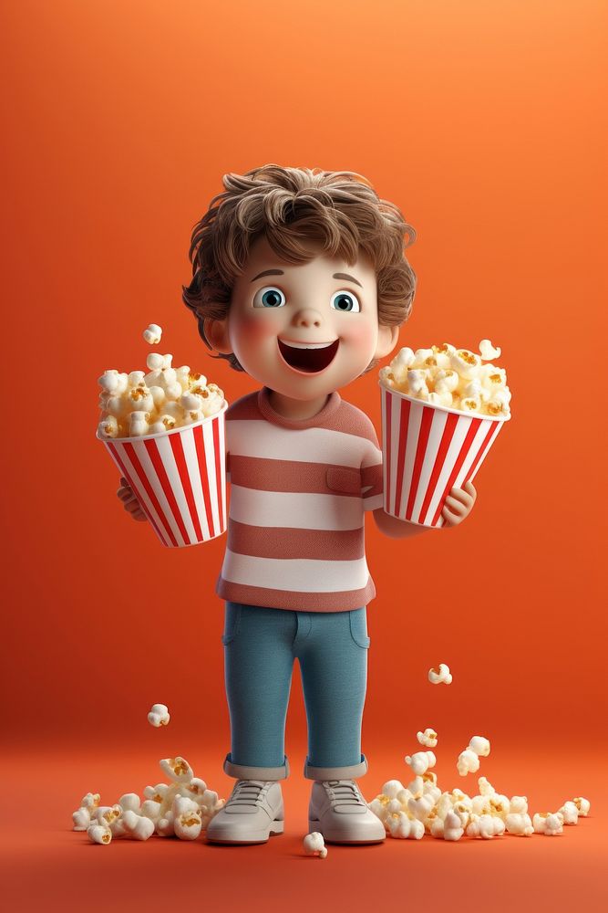 Kid holding popcorn snack food happiness. AI generated Image by rawpixel.