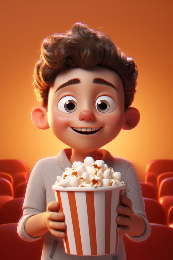 Kid holding popcorn cartoon food portrait. AI generated Image by rawpixel.