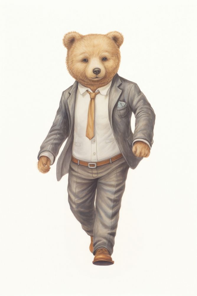 Bear character businessman walking drawing mammal.