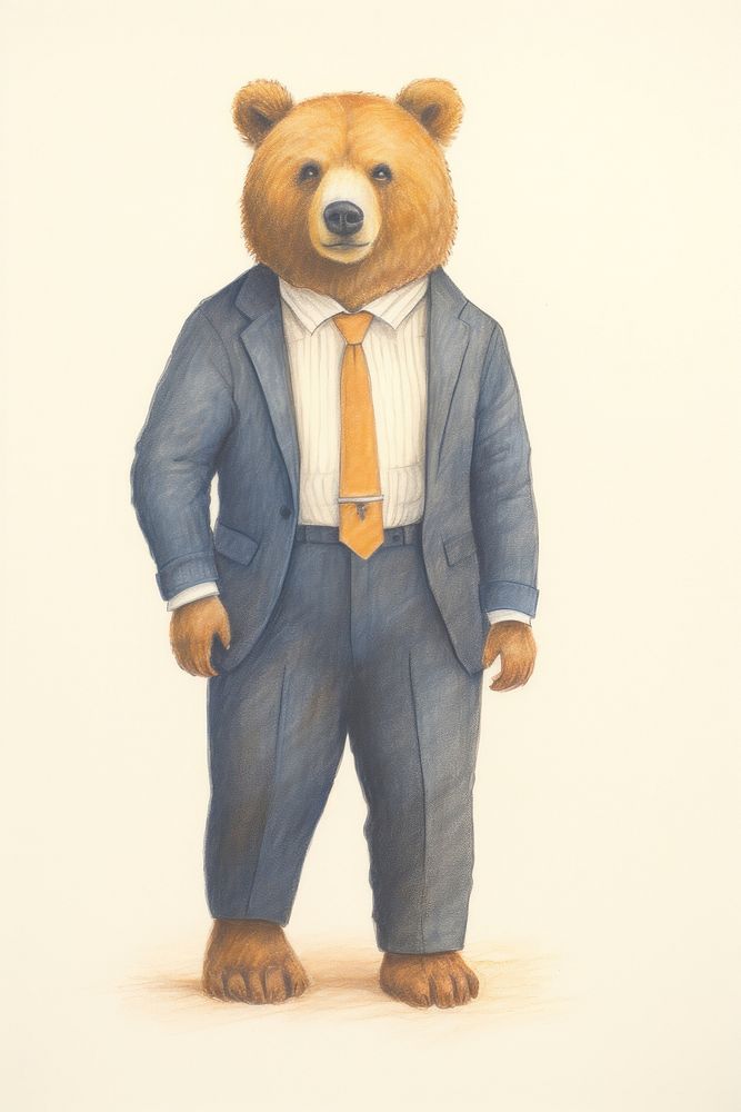 Bear character businessman drawing sketch mammal.