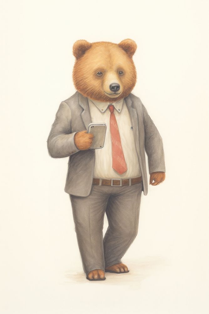 Bear character businessman sketch mammal phone.