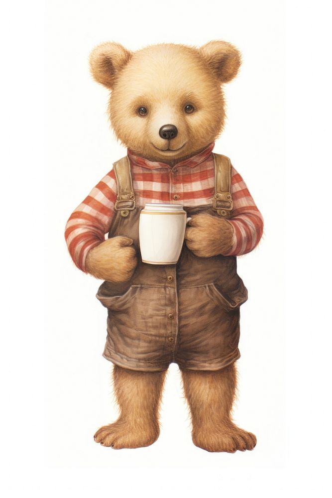 Bear character holding coffee cup mammal cute toy.