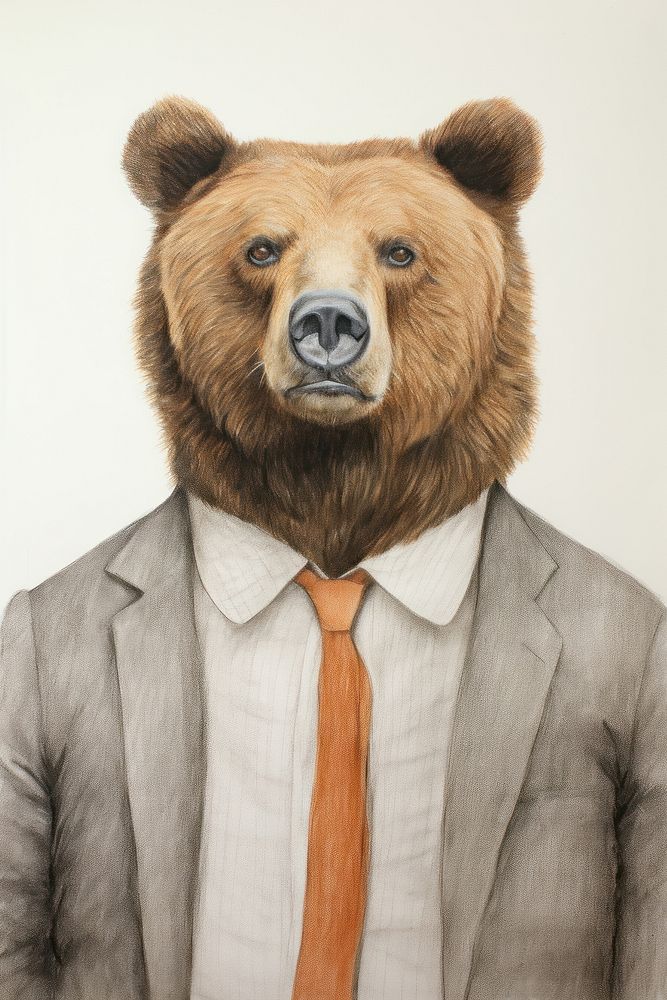 Bear character businessman drawing mammal animal.