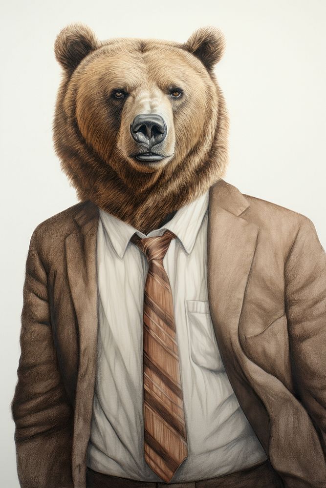 Bear character businessman mammal sketch representation.